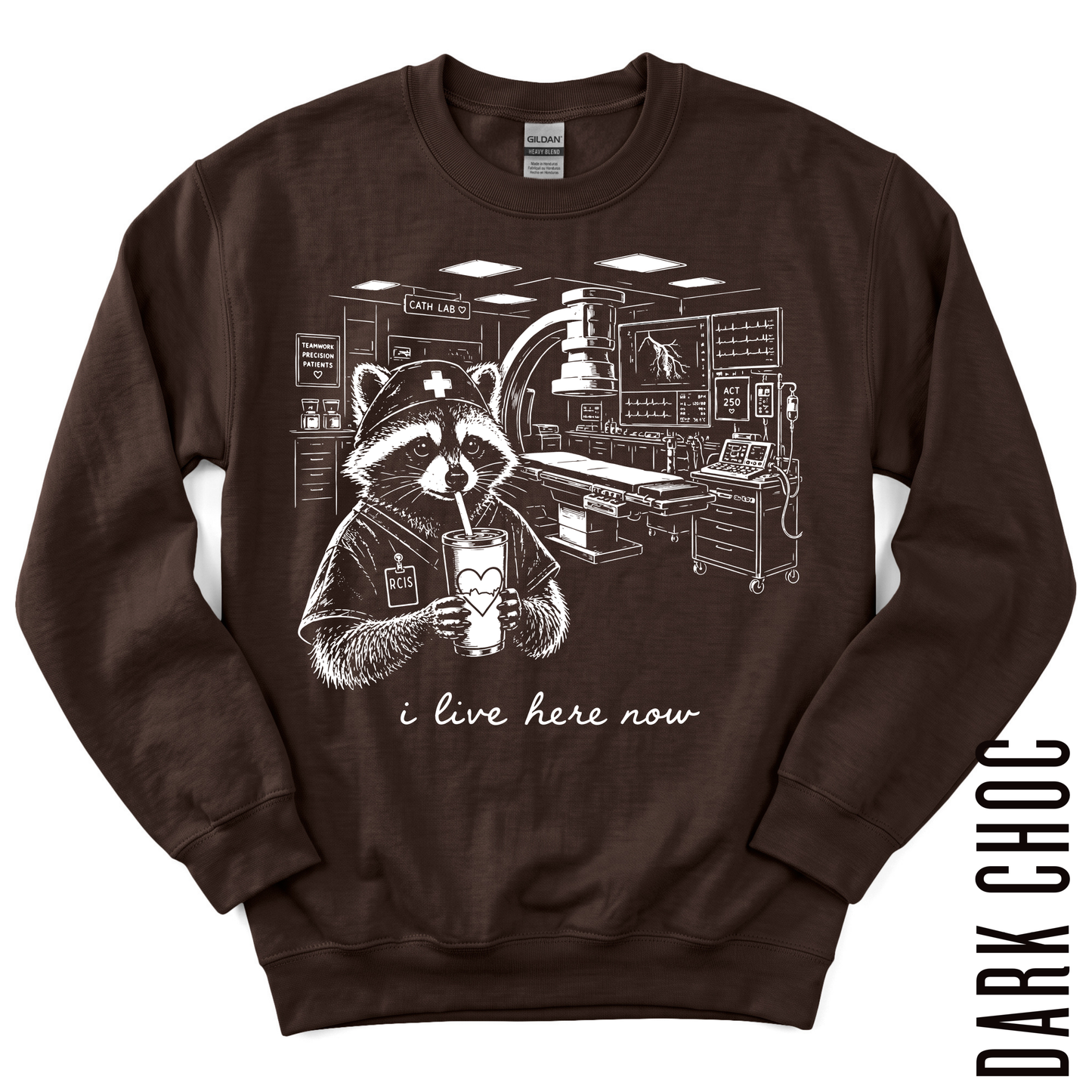 CATH LAB RCIS LIVE HERE GILDAN CREWNECK!