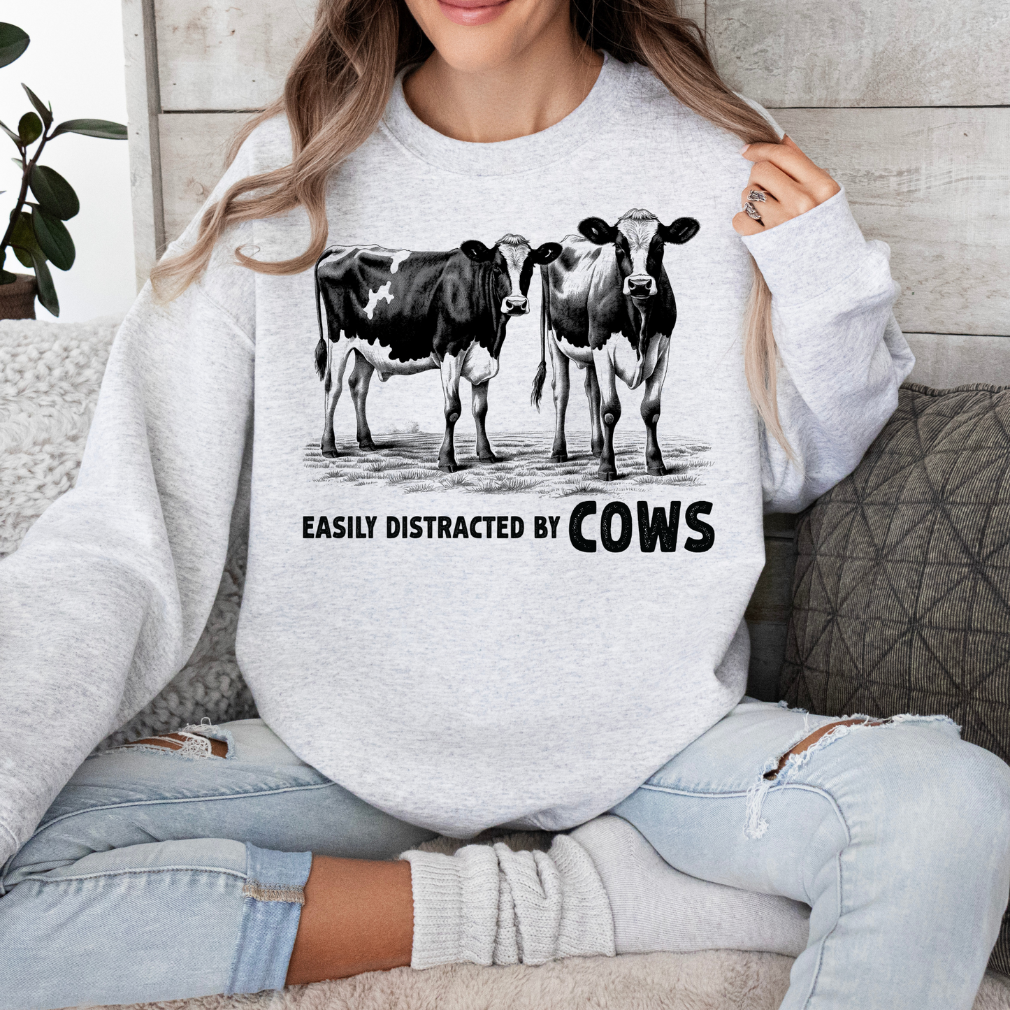 DISTRACTED BY COWS CREWNECK!